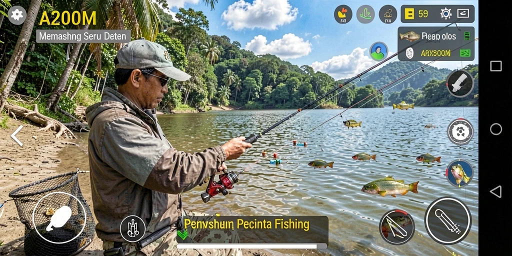Gambaran gameplay A200M menunjukkan keseruan memancing di lautan.