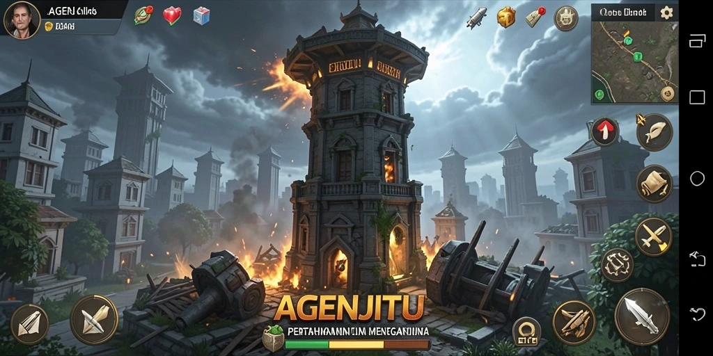 Tangkapan layar gameplay AGENJITU menampilkan aksi menara pertahanan yang mendebarkan.