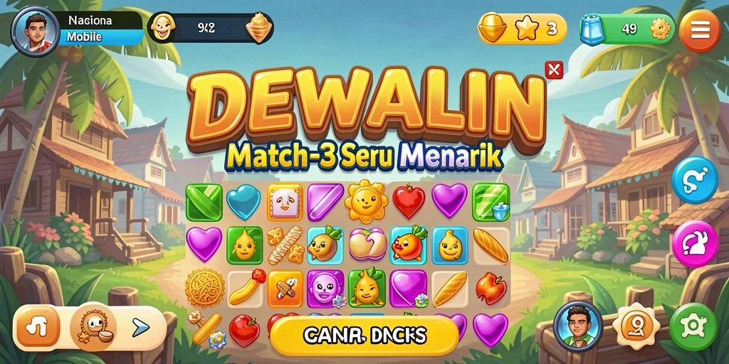 Screenshot permainan DEWALIN dengan gameplay Match-3 yang menarik.