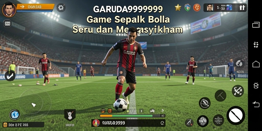 Tangkapan layar utama menunjukkan aksi seru di lapangan sepak bola.