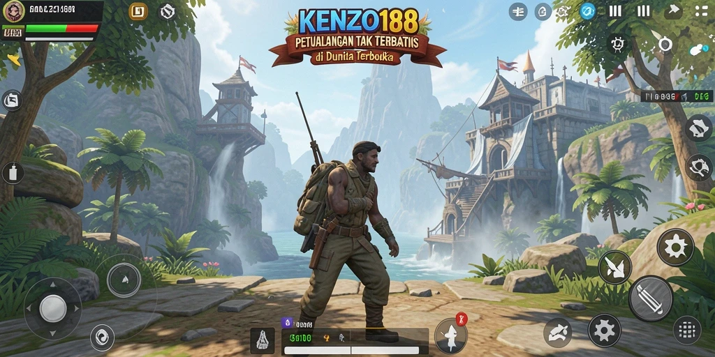 Screenshot gameplay KENZO188 menampilkan petualangan seru di dunia terbuka.