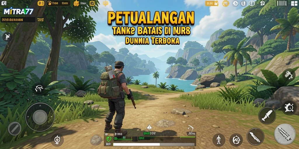 Screenshot utama gameplay <strong>MITRA77</strong> menampilkan dunia terbuka yang menakjubkan.