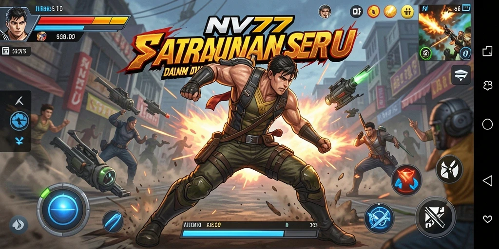 Tangkapan layar gameplay NV77 menampilkan aksi pertarungan yang intens.