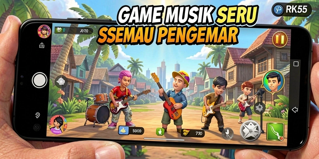 Screenshot gameplay RK55 yang menampilkan pengalaman musik menakjubkan.