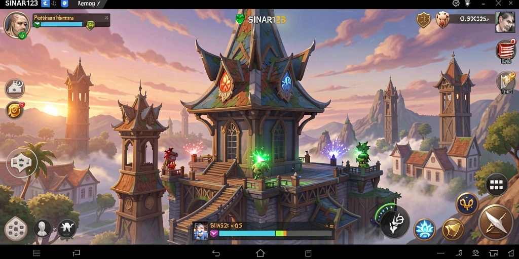 Tangkapan layar gameplay SINAR123 menampilkan pertempuran seru di arena Tower Defense.