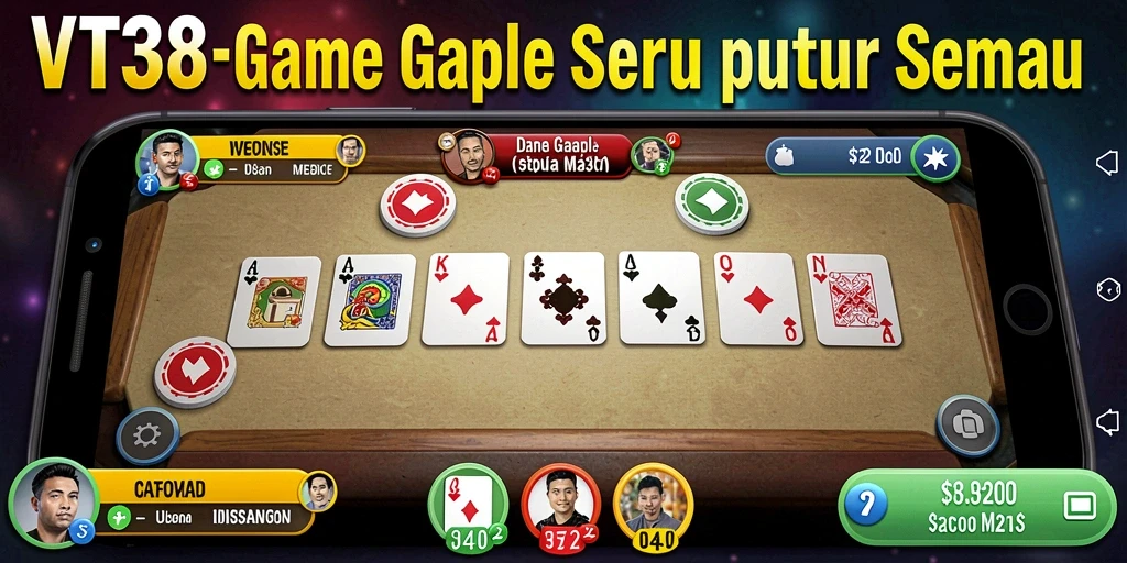 Screenshot utama VT38 menampilkan gameplay Gaple yang mendebarkan.