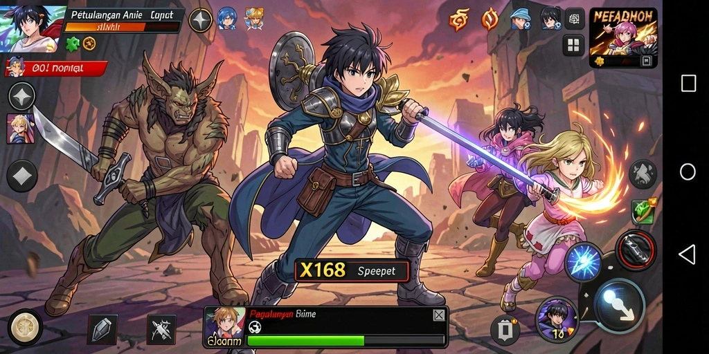 Gameplay seru X168 dengan karakter Anime yang penuh aksi.